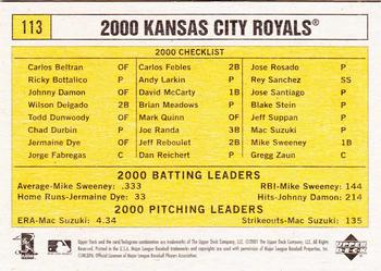 2001 Upper Deck Vintage #113 Kansas City Royals Back