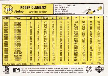2001 Upper Deck Vintage #160 Roger Clemens Back