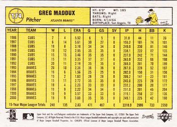 2001 Upper Deck Vintage #174 Greg Maddux Back