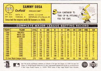 2001 Upper Deck Vintage #211 Sammy Sosa Back