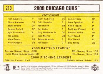 2001 Upper Deck Vintage #219 Chicago Cubs Back