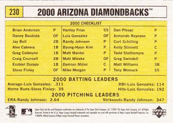 2001 Upper Deck Vintage #230 Arizona Diamondbacks Back