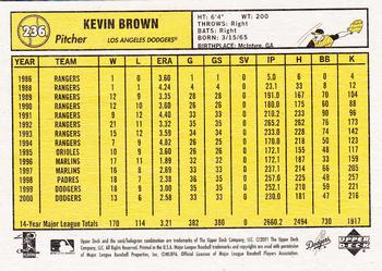 2001 Upper Deck Vintage #236 Kevin Brown Back