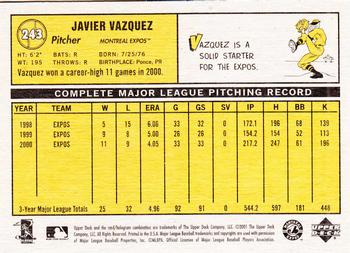 2001 Upper Deck Vintage #243 Javier Vazquez Back