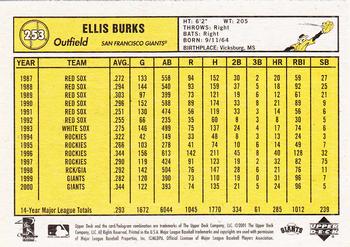 2001 Upper Deck Vintage #253 Ellis Burks Back