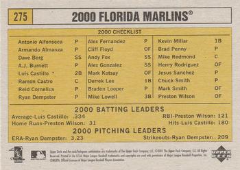 2001 Upper Deck Vintage #275 Florida Marlins Back