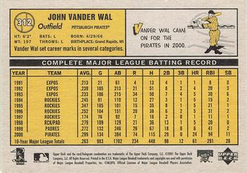 2001 Upper Deck Vintage #312 John Vander Wal Back