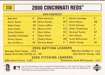 2001 Upper Deck Vintage #330 Cincinnati Reds Back