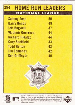 2001 Upper Deck Vintage #394 Sammy Sosa / Barry Bonds / Jeff Bagwell / Vladimir Guerrero / Richard Hidalgo Back