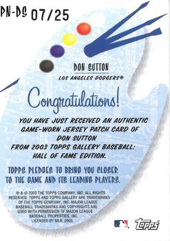 2003 Topps Gallery Hall of Fame - Paint by Number Patch Relics #PN-DS Don Sutton Back