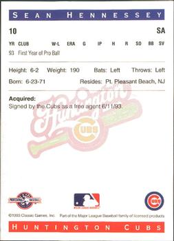 1993 Classic Best Huntington Cubs #10 Sean Hennessey Back