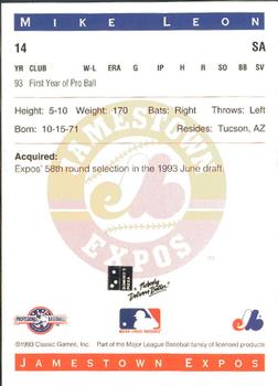 1993 Classic Best Jamestown Expos #14 Mike Leon Back