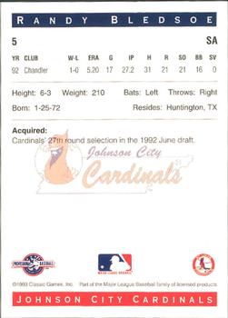 1993 Classic Best Johnson City Cardinals #5 Randy Bledsoe Back