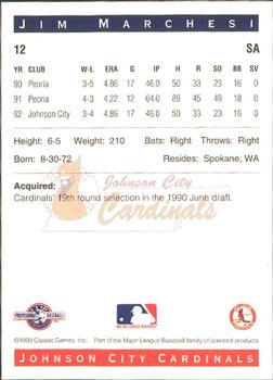 1993 Classic Best Johnson City Cardinals #12 Jim Marchesi Back