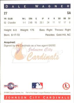1993 Classic Best Johnson City Cardinals #27 Dale Wagner Back
