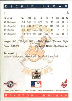 1993 Classic Best Kinston Indians #3 Dickie Brown Back