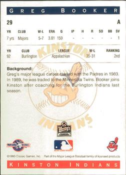1993 Classic Best Kinston Indians #29 Greg Booker Back