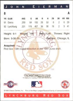 1993 Classic Best Lynchburg Red Sox #8 John Eierman Back