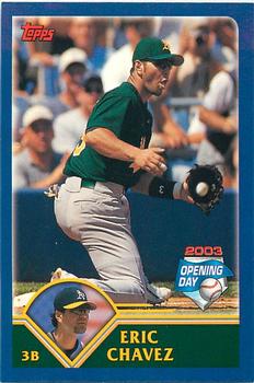 2003 Topps Opening Day - Mini Stickers #NNO Eric Chavez Front