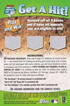 2003 Topps Opening Day - Mini Stickers #NNO Ken Griffey Jr. Back