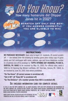 2003 Topps Opening Day - Mini Stickers #NNO Jason Jennings Back