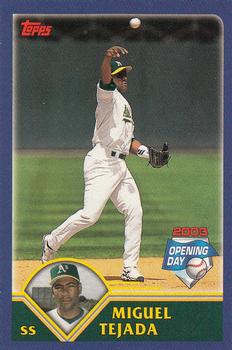 2003 Topps Opening Day - Mini Stickers #NNO Miguel Tejada Front