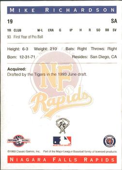 1993 Classic Best Niagara Falls Rapids #19 Mike Richardson Back