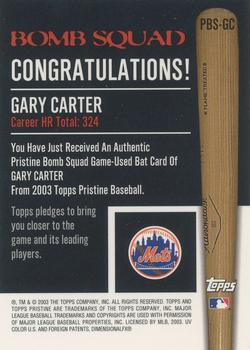 2003 Topps Pristine - Bomb Squad Relics #PBS-GC Gary Carter Back