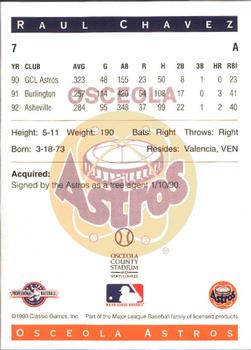 1993 Classic Best Osceola Astros #7 Raul Chavez Back