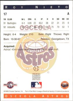 1993 Classic Best Osceola Astros #17 Roy Nieto Back