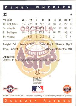 1993 Classic Best Osceola Astros #22 Kenny Wheeler Back