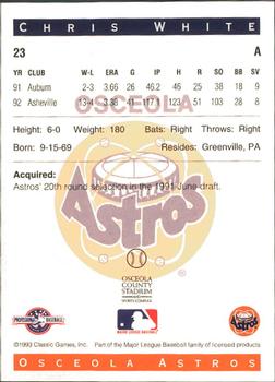 1993 Classic Best Osceola Astros #23 Chris White Back