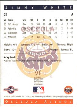 1993 Classic Best Osceola Astros #24 Jimmy White Back