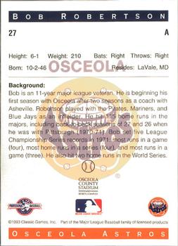 1993 Classic Best Osceola Astros #27 Bob Robertson Back