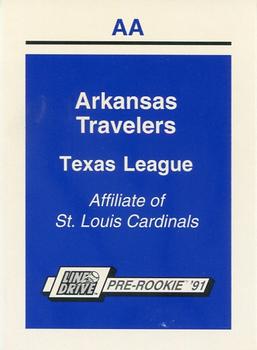 1991 Line Drive AA - Team Checklists #NNO Arkansas Travelers Checklist Front