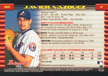 2002 Bowman #107 Javier Vazquez Back