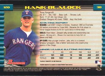 2002 Bowman #120 Hank Blalock Back