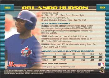 2002 Bowman #122 Orlando Hudson Back