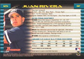 2002 Bowman #125 Juan Rivera Back