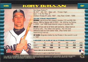 2002 Bowman #145 Kory DeHaan Back