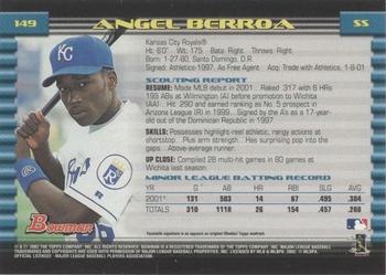 2002 Bowman #149 Angel Berroa Back