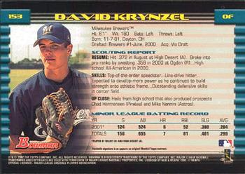 2002 Bowman #153 David Krynzel Back