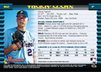 2002 Bowman #162 Tommy Marx Back
