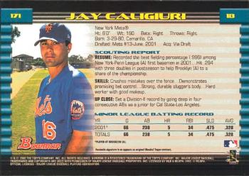 2002 Bowman #171 Jay Caligiuri Back