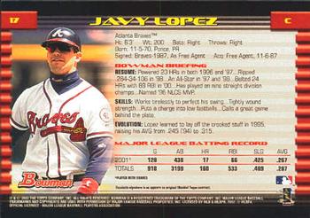 2002 Bowman #17 Javy Lopez Back