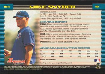2002 Bowman #184 Mike Snyder Back