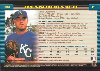 2002 Bowman #192 Ryan Bukvich Back