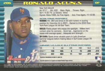 2002 Bowman #206 Ronald Acuna Back
