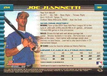 2002 Bowman #214 Joe Jiannetti Back