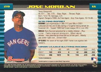 2002 Bowman #219 Jose Morban Back